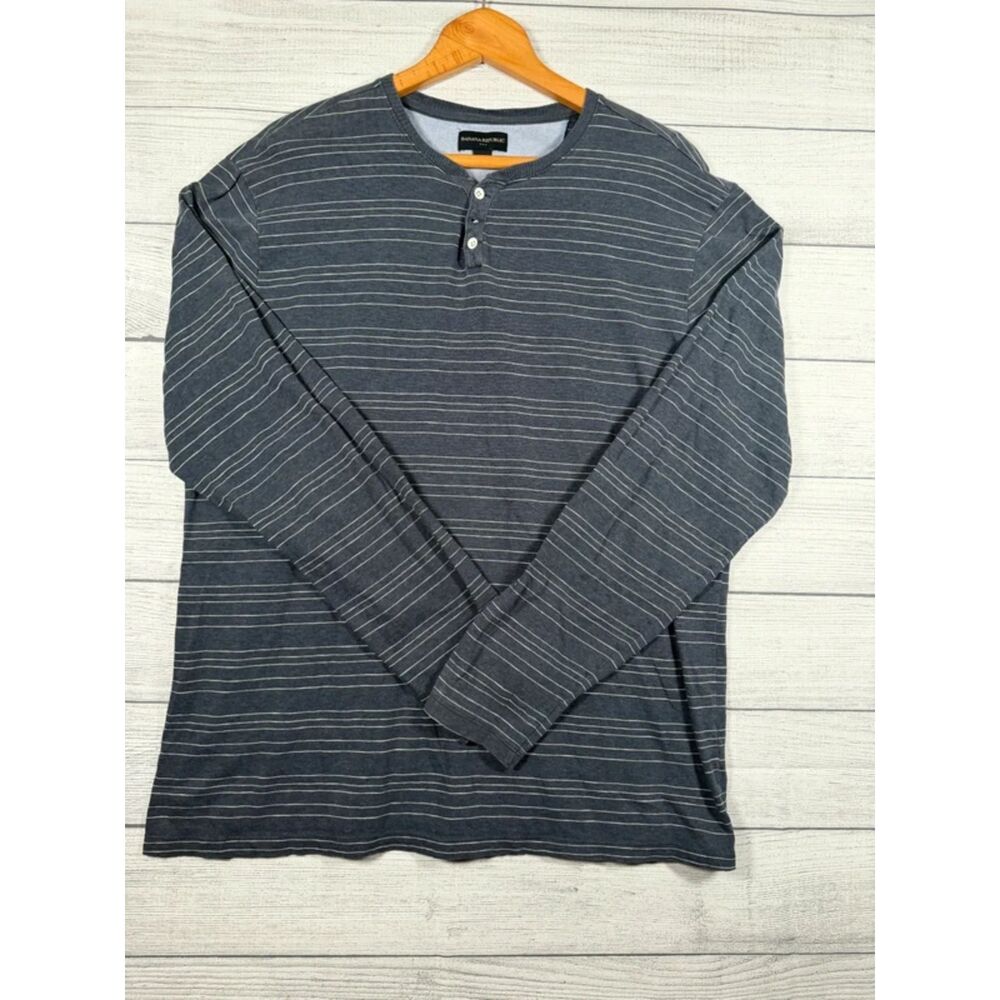Banana Republic Men’s XL Navy White Stripe Cotton Long Sleeve Henley 4088